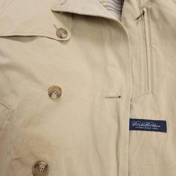 BROOKS BROTHERS Wool Double Breasted Belted Trench Coat Khaki Large Old Money - Picture 9 of 15